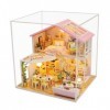 misppro Maison de poupée miniature DIY Chat Coffee Shop Kit avec meubles et lumière LED pour cadeau romantique de Saint-Valen