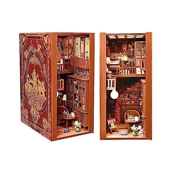 Cuteefun DIY Book Nook Kit, Mini Maison de Poupée DIY, Inserts Détagères, Livre en Bois Nook Set pour Adultes à Construire, 