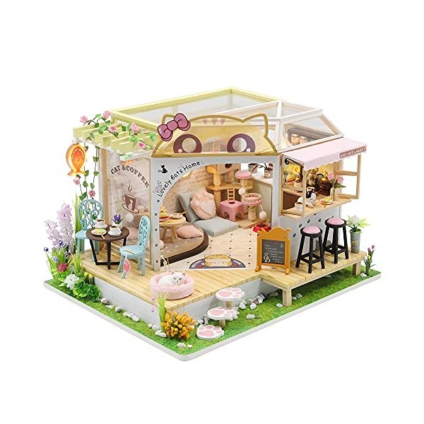 Fsolis Miniature avec des Meubles de Maison de poupée, kit 3D Dollhouse en Bois Ainsi Que la poussière et Le Mouvement de la 