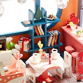 Molinter DIY Maison de poupée Miniature Maison de Noël Maison de poupée DIY avec kit LED Anniversaire