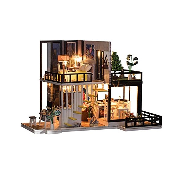 Zwinner Kit de Maison de poupée, Maison de poupée Miniature Assemblée intéressante écologique avec des Meubles pour la Maison