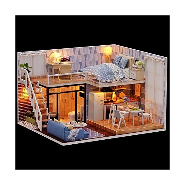 Kit de meubles en bois miniatures de maison de poupée bricolage, kit de maison de poupée avec couvercle anti-poussière, mini 