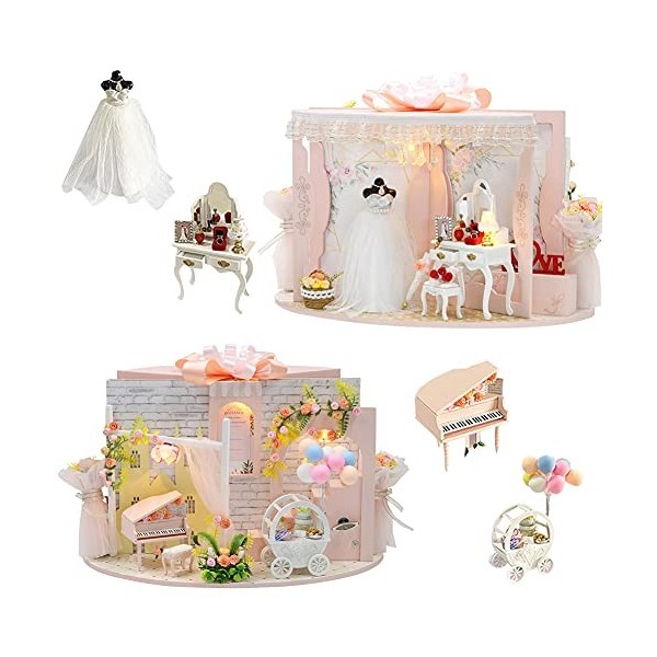 Kit de maison de poupée miniature en bois 3D pour mariage - Décoration de maison de poupée avec meubles - Cadeau créatif pour