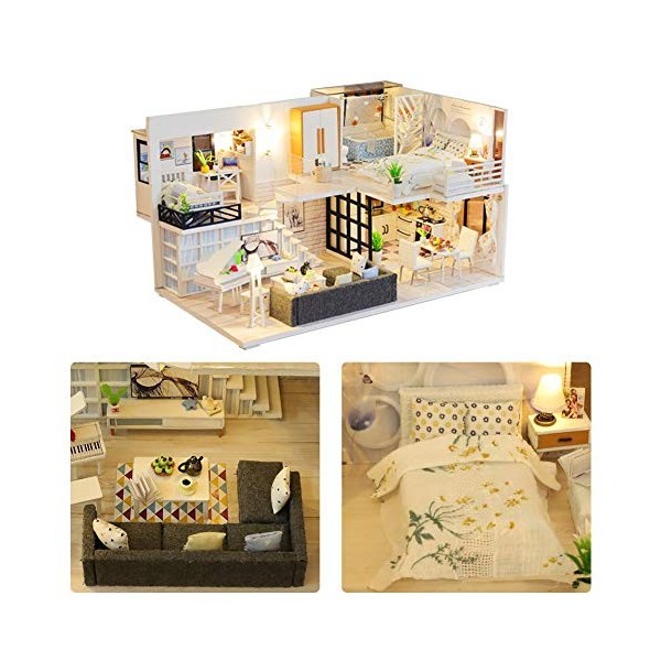 Maison De Poupée Miniature Avec Des Meubles,Kit De Maison De Poupée Miniature Bricolage Plus Étanche À La Poussière Et Mouvem