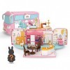 SK MISS Maison de poupée miniature pour filles, 73 pièces, meubles de cuisine, salle de bain, jouets de bus pour enfants, cad