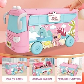 SK MISS Maison de poupée miniature pour filles, 73 pièces, meubles de cuisine, salle de bain, jouets de bus pour enfants, cad