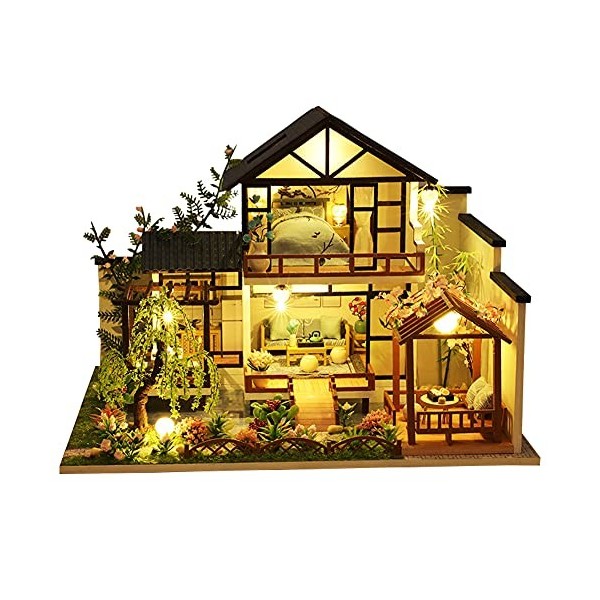 Kit de maison de poupée 3D style chinois avec éclairage LED pour la famille, les amis et les enfants housse de protection no