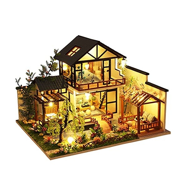 Kit de maison de poupée 3D style chinois avec éclairage LED pour la famille, les amis et les enfants housse de protection no