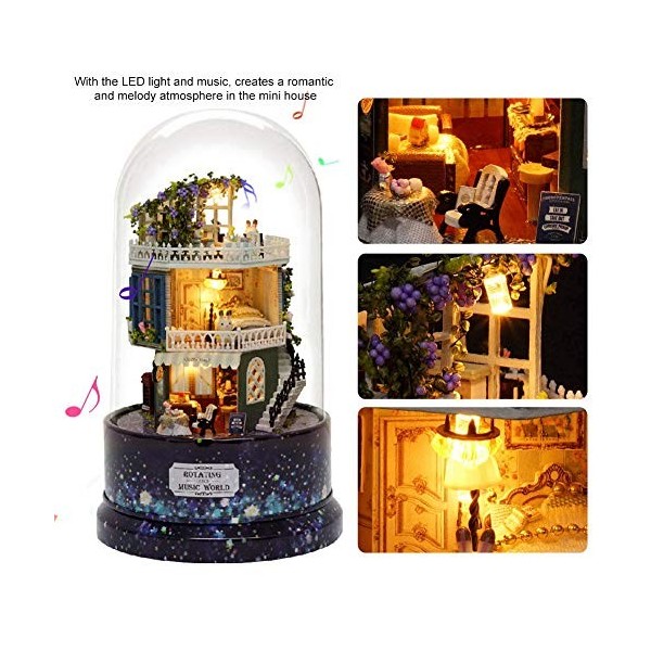 Nouvelle Maison de poupée Bricolage créative, Maison de rêve Miniature avec Couvercle Anti-poussière de boîte à Musique rotat