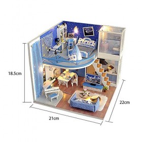 luckiner Kit de maison de poupée miniature à faire soi-même avec housse de protection contre la poussière, modèle de maison l