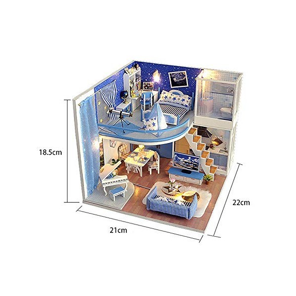 luckiner Kit de maison de poupée miniature à faire soi-même avec housse de protection contre la poussière, modèle de maison l