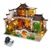 Kit de boîte à musique de style chinois pour maison de poupée à monter soi-même, modèle de maison miniature avec lumières LED