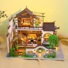 Kit de boîte à musique de style chinois pour maison de poupée à monter soi-même, modèle de maison miniature avec lumières LED