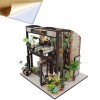 WonDerfulC 3D Coffee House Kit de maison de poupée miniature en bois assemblée à la main Modèle Coffee Shop avec housse anti-