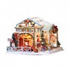 Jouet artisanal de puzzle de Noël en bois 3D, Kit miniature de maison de poupée Jouet de maison en bois avec cadeau de lumièr