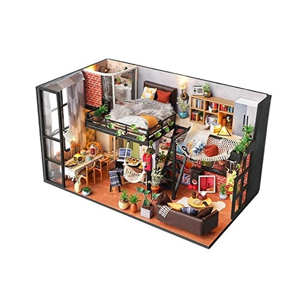 Kit de maison miniature, maison de poupée en bois de 11,81 pouces avec LED, mini maison de poupée durable plus anti-poussière