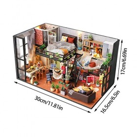 Kit de maison miniature, maison de poupée en bois de 11,81 pouces avec LED, mini maison de poupée durable plus anti-poussière