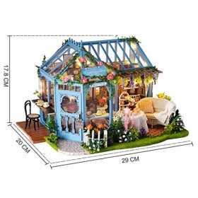 GuDoQi Kit de Maison de Poupée Miniature Bricolage avec Musique, Boutique de Jardin de thé à la Main avec des Meubles, Kits d