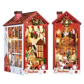 CUTEBEE DIY Book Nook Kit de Maison de Poupées Miniatures avec Meubles et Lumière LED,Puzzle 3D en Bois,Serre-Livres dart,Ki