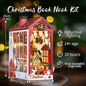 CUTEBEE DIY Book Nook Kit de Maison de Poupées Miniatures avec Meubles et Lumière LED,Puzzle 3D en Bois,Serre-Livres dart,Ki