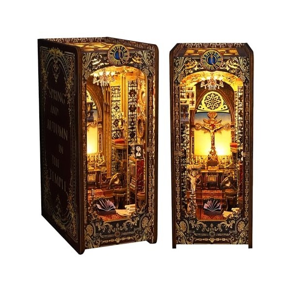 CSYY Book Nook Kit, DIY Maison de Poupée Miniature Kit de Maison avec Meubles en Bois et Lumière LED Monde Magique