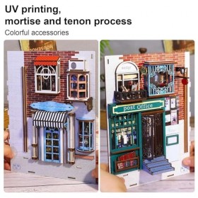 Coin de Livre Miniature de Maison de Poupée Bricolage, Puzzle 3D en Bois avec Lumières LED À Détecteur de Mouvement, Kits de 