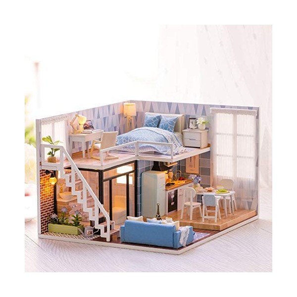 Maison de poupée bricolage, maison de poupée miniature Kit de maison de bricolage Miniature de maison de poupée avec meubles 
