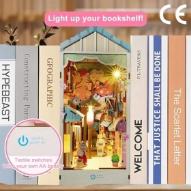 CCogzbb Kit de Coin de Livre Bricolage, Serre-Livres en Bois de Maison de Poupée de Chat de Bande Dessinée, Allée de Décorati