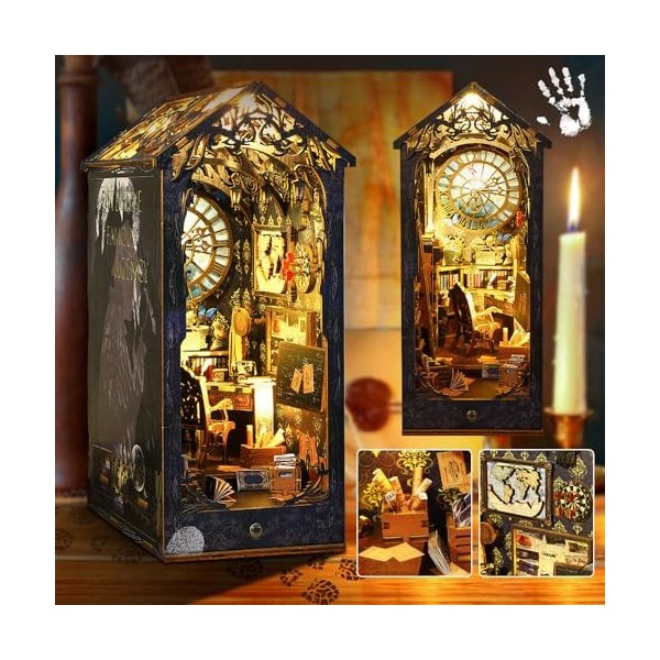 IXYHKB DIY Book Nook Kit, Maison Miniature a Construire, Maison Puzzle 3D Miniature, Livre en Bois Nook Set avec Lumière LED,