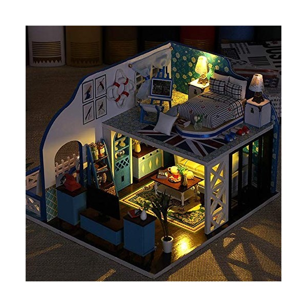 Momola DIY Dollhouse Maison de Poupée en Bois, Kit de Construction de Maison de Poupée en Bois avec LED de Maison, Mini Maiso