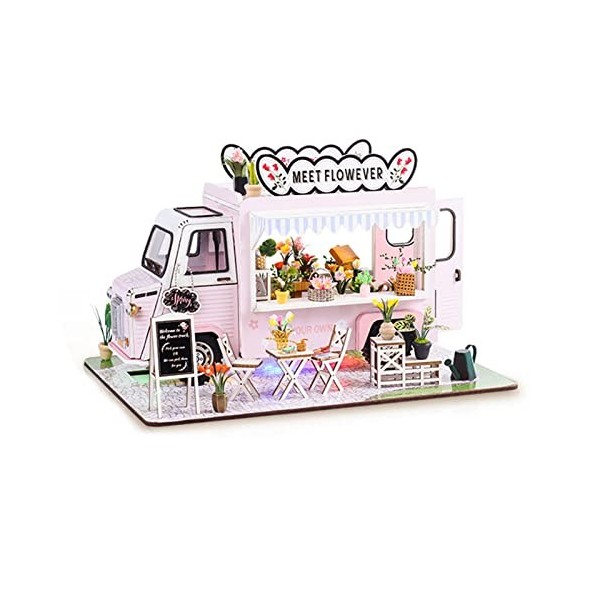 Maison de Poupée Bricolage, Kit de Maison de Poupée Miniature 1:24, Miniature de Maison de Poupée avec Lumière LED, Cadeaux C