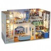 Momola Poupée Bricolage en Bois Jouet LED Mini Maison De Poupée Ensemble Jouet Bonheur Urbain Style Assemblage Jouet Kit Cade