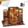 TOPBSFARNY DIYMiniature Dollhouse Kit de meubles en bois style vintage avec lumières LED et kit maison de poupée pour boîte à