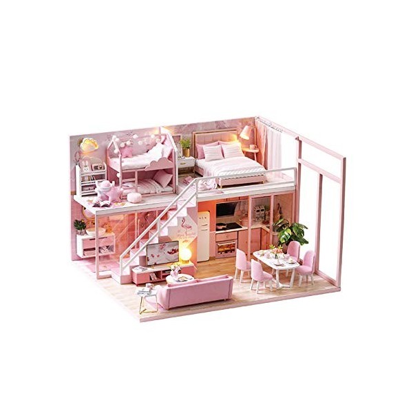 luckiner Mignon Mini maison de poupée miniature 3D en bois avec meubles avec housse anti-poussière et LED pour adolescents et