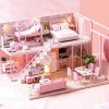 luckiner Mignon Mini maison de poupée miniature 3D en bois avec meubles avec housse anti-poussière et LED pour adolescents et