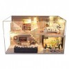erhumama DIY Maison De Poupées Modèle Miniature en Bois Style Moderne Loft Dollhouse avec Meubles Anti-Poussière LED Lumières