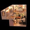 erhumama DIY Maison De Poupées Modèle Miniature en Bois Style Moderne Loft Dollhouse avec Meubles Anti-Poussière LED Lumières