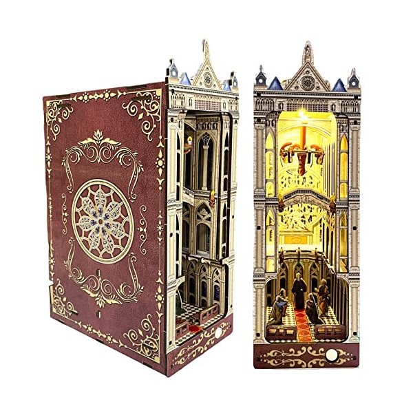 JOKIVTOU Livre Nook Kit Bricolage Miniature Maison De Poupée Kit étagère Insérer Décor 3D Puzzle en Bois avec Lumière LED Bri