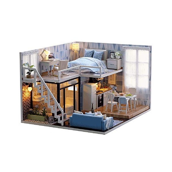 Kit miniature de maison de poupée bricolage avec couvercle, kit de meubles en bois de maison de poupée miniature bricolage av