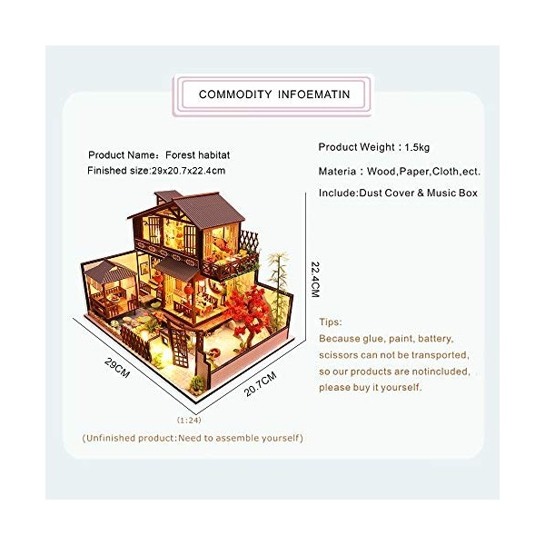 CUTEBEE Miniature avec des Meubles de Maison de poupée, kit DIY Dollhouse en Bois Ainsi Que la poussière et Le Mouvement de l