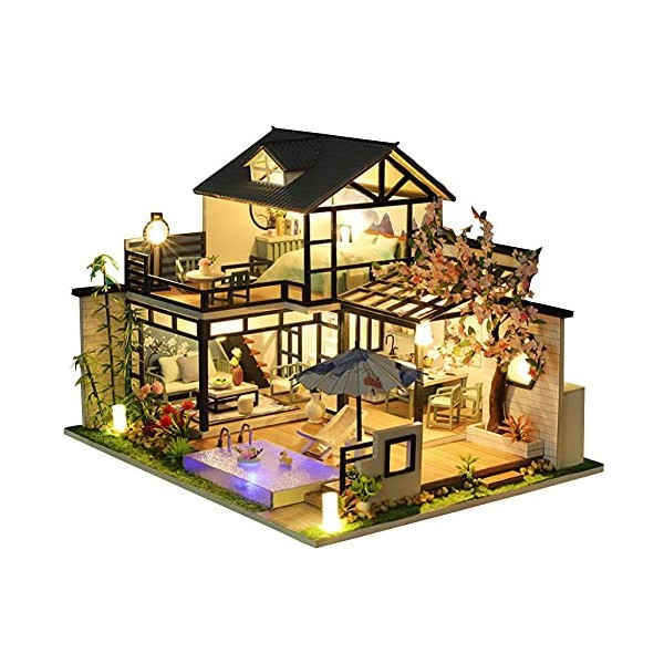 Maison de poupée miniature 3D en bois - Modèle de cour chinoise - Modèle Villa - Bricolage - Jouet en bois - Pour adultes sa