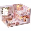 DLGF Maison de Poupée avec Modèle de Chalet Rose Clair LED, Maison de Poupées en Bois à Léchelle 1:24, Grand Cadeau Dartisa