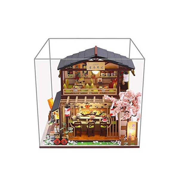 Maison Miniature - Maison poupée Miniature 3D | Restaurant Sushi en Bois dampoules LED, Mini Jouets en Bois Faits à la Main 