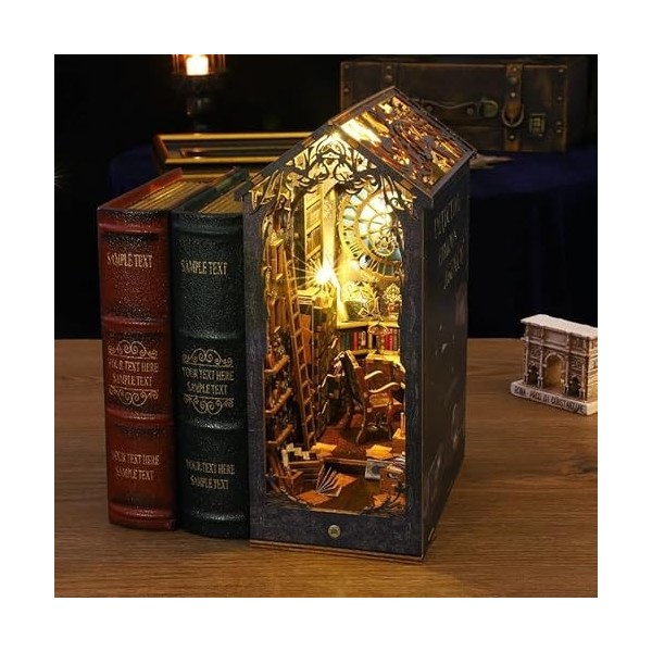 Kit De Bricolage Book Nook, Kit Maison Miniature Maison Poupée, Kit Dinsertion Bibliothèque avec Lumière LED, Travaux Musiqu