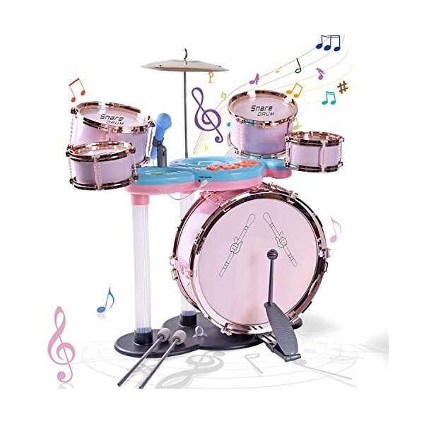 Ensemble de tambour Jazz pour enfants - avec Microphone Léger Compatible avec La Musique Jeu éducatif Ensemble dinstruments 