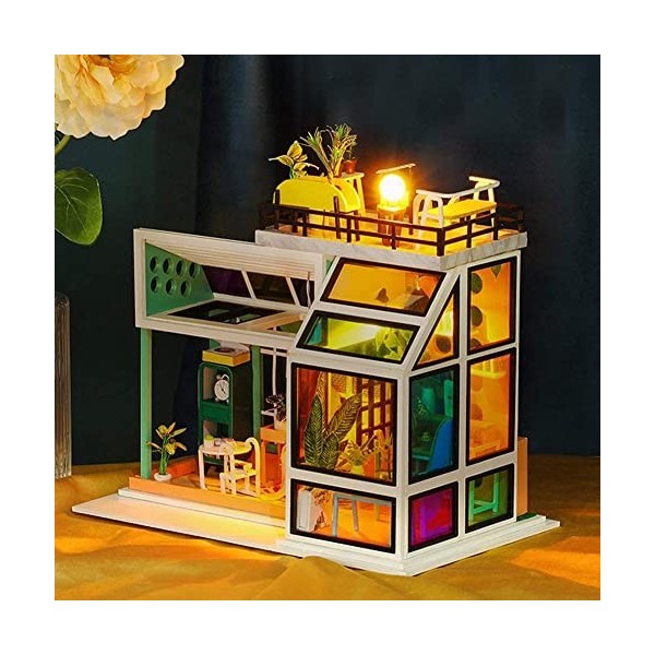 TOPBSFARNY Bricolage Cottage Dessert Whisper Glass Room Model Assemblé Meubles de Maison de poupée avec Housse de poussière K