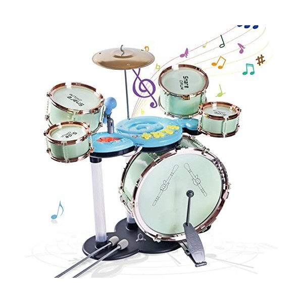 Ensemble de tambour Jazz pour enfants - avec Microphone Léger Compatible avec La Musique Jeu éducatif Ensemble dinstruments 