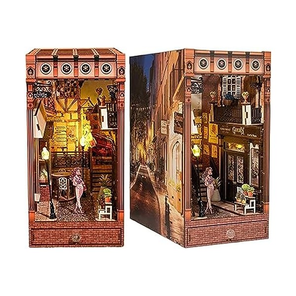 Puzzle en Bois 3D Miniature Maison De Poupée Créativité Étagère Insérer avec Lumière LED Tactile pour Adolescents Adultes Bri