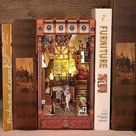 Puzzle en Bois 3D Miniature Maison De Poupée Créativité Étagère Insérer avec Lumière LED Tactile pour Adolescents Adultes Bri