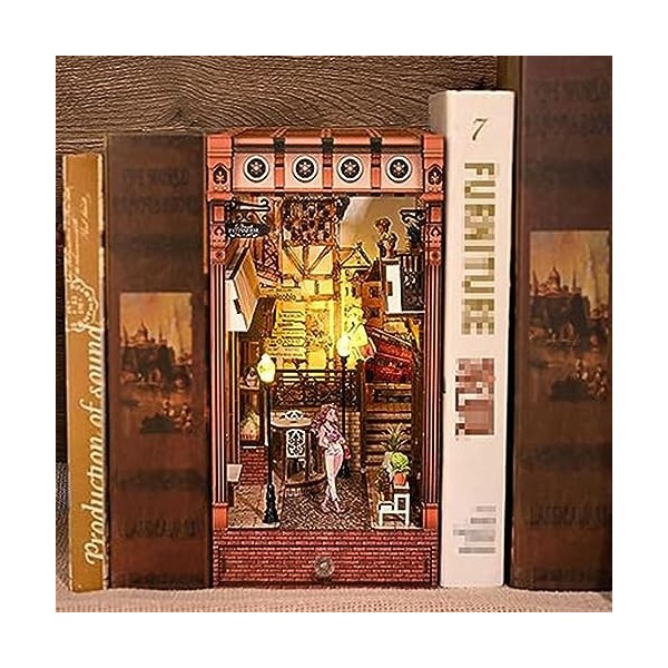 Puzzle en Bois 3D Miniature Maison De Poupée Créativité Étagère Insérer avec Lumière LED Tactile pour Adolescents Adultes Bri